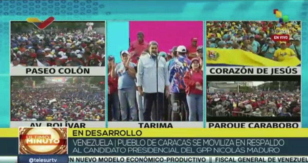 #ENVIVO| El candidato a la presidencia de #Venezuela, <a href="/NicolasMaduro/">Nicolás Maduro</a> por el GPP: les puedo decir, después de haber sufrido las 930 sanciones, Venezuela hoy esta de pie y derrotamos las sanciones y el bloqueo, y vamos para arriba, el crecimiento y la prosperidad económica