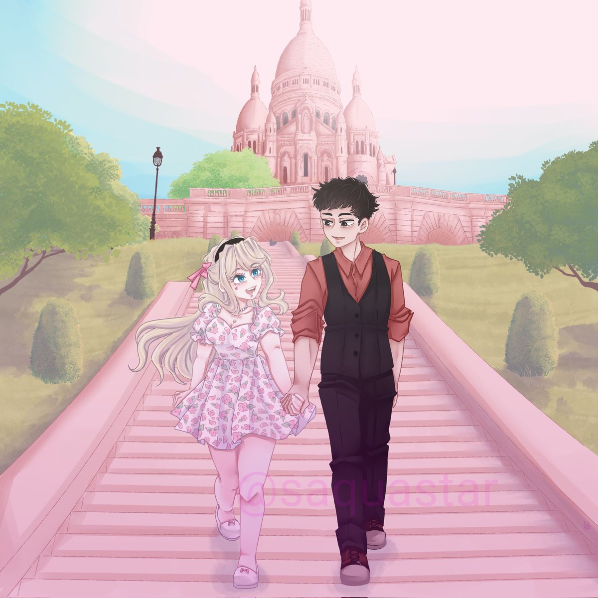 I requested this drawing commission with my partner at the Sacre Coeur and he just say "you're not that fat " hahahaha I love him