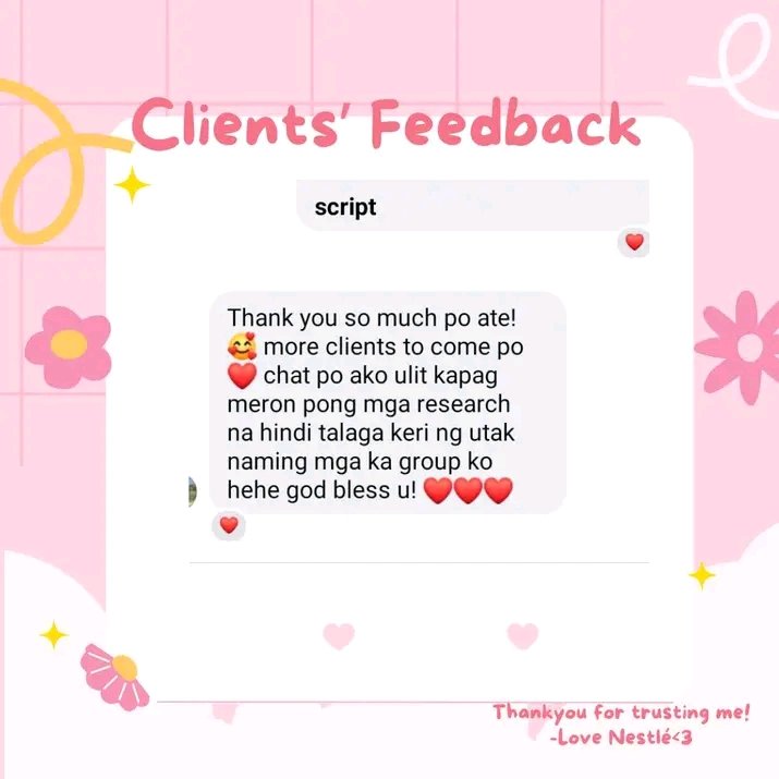 nestleeeey's tweet photo. Hello! if ever need niyo ng help sa paggawa ng RESEARCH/ THESIS, ESSAYS, LABORATORY REPORT/ACTIVITIES/ POWERPOINT PRESENTATIONS, SCRIPT ETC.

LAGI PO AKONG AVAILABLE FOR RUSH AND NON RUSH COMMISSIONS. MESSAGE ME LANG FOR INQUIRIES. 💗 https://t.co/saUFUCdErK