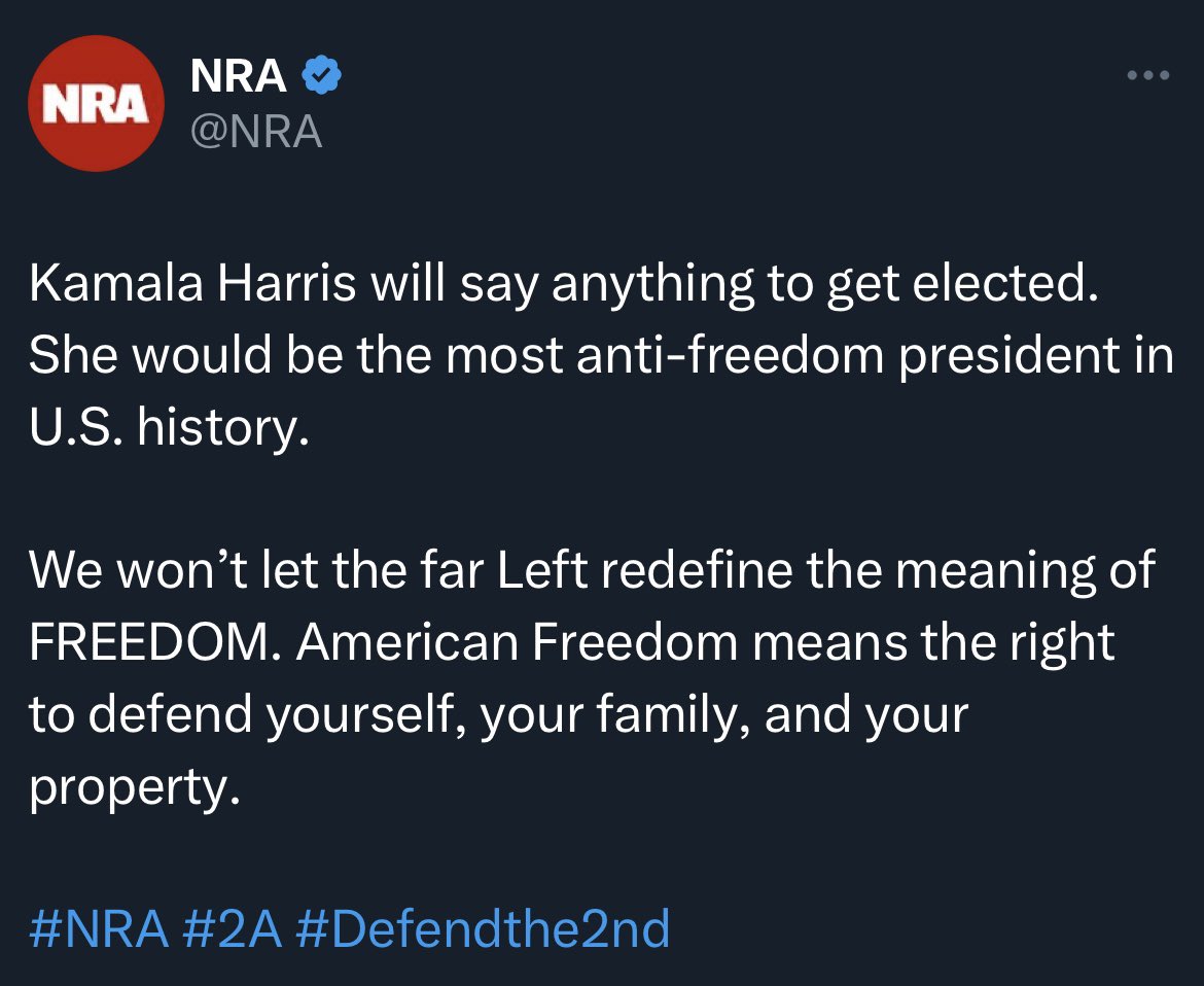 RonFilipkowski's tweet image. BREAKING: The NRA does not support Kamala Harris.