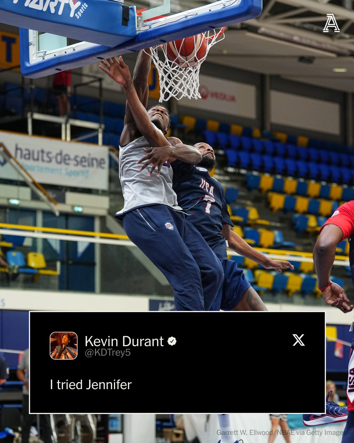 The Athletic on X KD channeled his inner CJ McCollum after a photo of him getting posterized by Anthony Edwards hit the internet https t X3JILYIWsH X