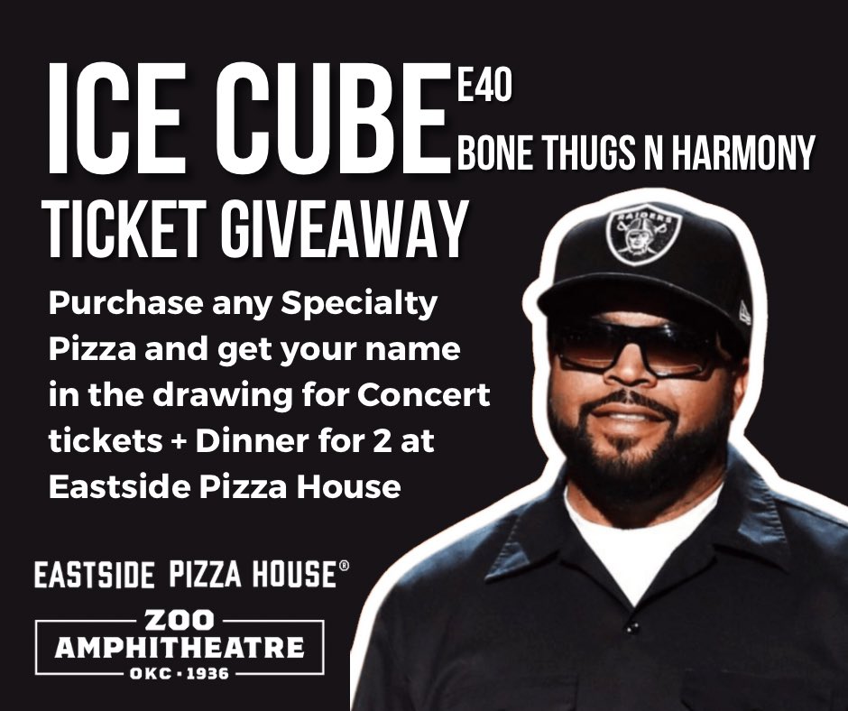 Jabee (@mynameisjabee) on Twitter photo TICKET GIVEAWAY! We are collaborating with @okczooamp for a giveaway! Come in #Eastsidepizzahouse Purchase any Specialty Pizza and get your name in the drawing for Concert tickets + Dinner for 2 at <a href="/ESPizzaHouse/">EastsidePizzaHouse</a> ! Starting Friday July 26th - Aug 1st TICKET GIVEAWAY! We are collaborating with @okczooamp for a giveaway! Come in #Eastsidepizzahouse Purchase any Specialty Pizza and get your name in the drawing for Concert tickets + Dinner for 2 at <a href="/ESPizzaHouse/">EastsidePizzaHouse</a> ! Starting Friday July 26th - Aug 1st