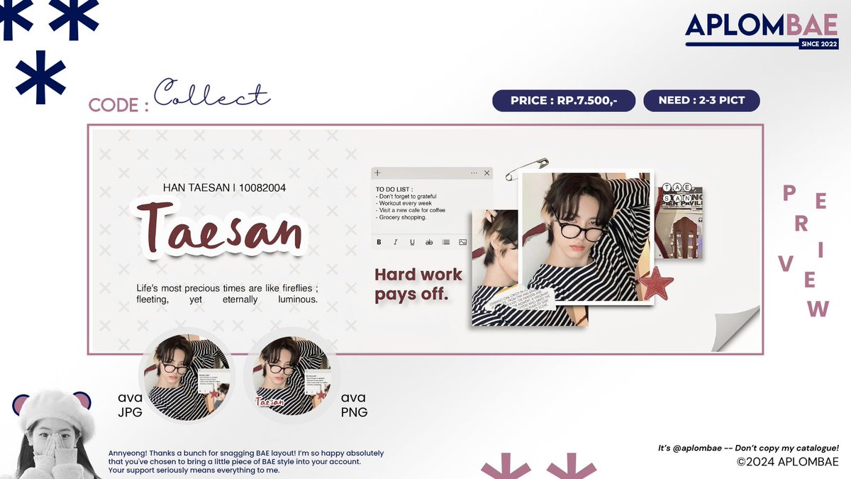 help rt or like, would be appreciated! 

hi everyone! aku ada layout rs/ready stock boy group riize, zb1, dan bonedo dengan code COLLECT, cuma 7.500/each get ava jpg+png 💗

bisa re-text, re-color, dan req idol lain juga yaa, thankyouu ✨

#zonauang