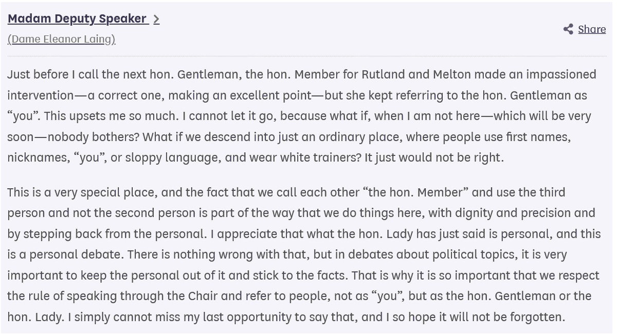dat__ellie's tweet photo. @Gaylussite Things like this put me in mind of what Dame Eleanor said at the end of the last Parliament, would be such a shame to make Parliament a less special place. https://t.co/FAtJlyQisF