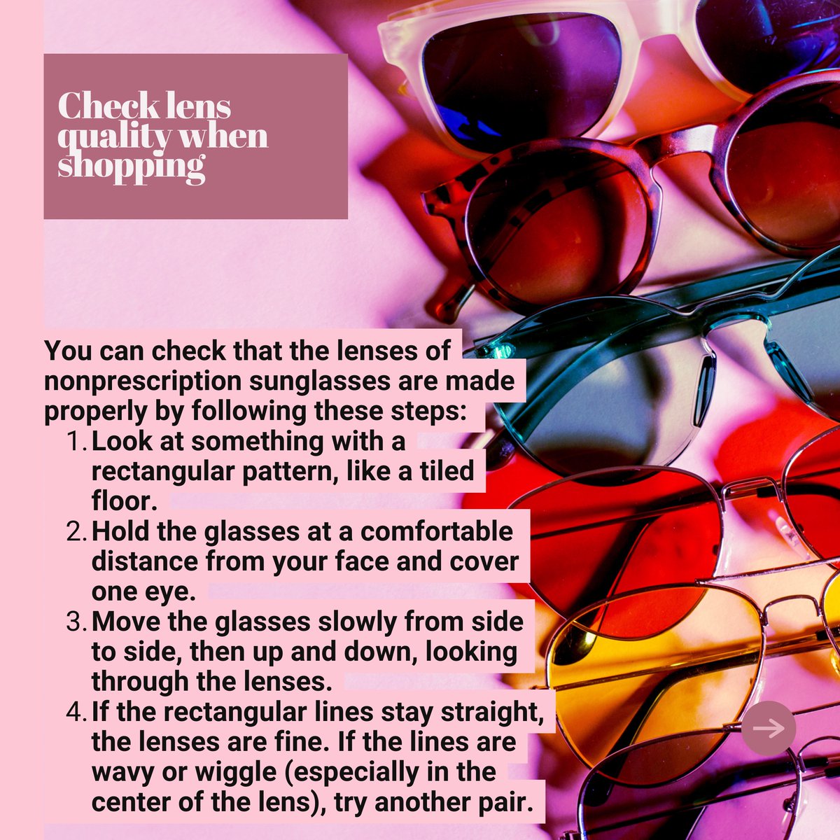 Wondering how to choose UV-protected sunglasses? Here are 4 tips to keep your eyes healthy! For a shortcut, visit us in-office to find your perfect pair. 😉 #HawaiianEyeCenter #HEC #EyeHealth #Hawaii #Honolulu #SunSafe #UVSafetyMonth #HECSunSafe
