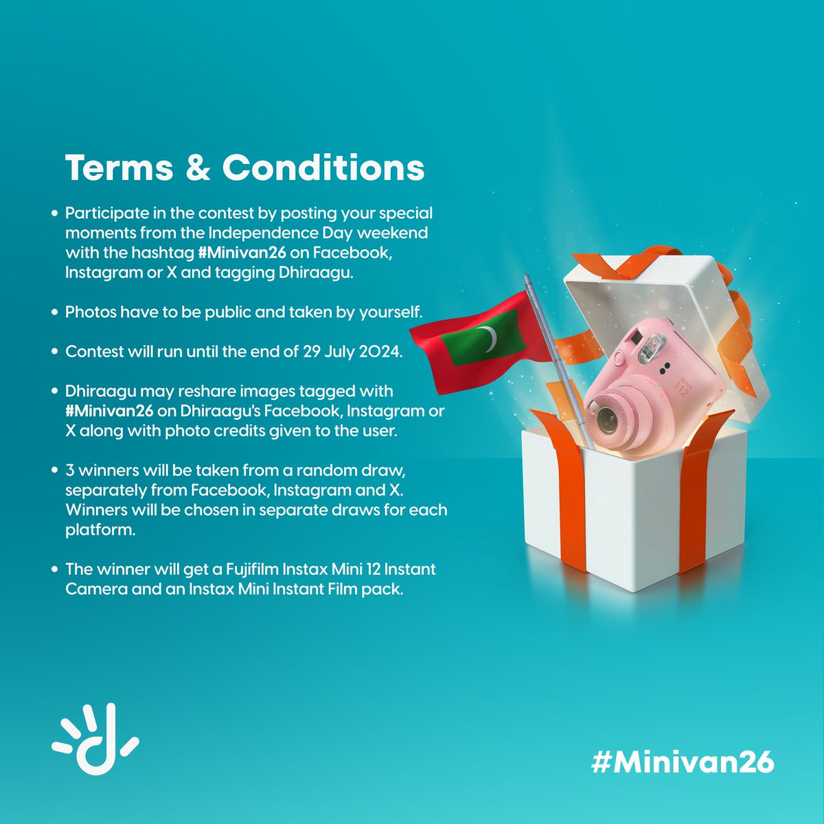 Share with us your special moments 📸 from your 🇲🇻 Independence Day weekend and stand the chance to win an Instax Mini 12! 😍

Simply tag <a href="/Dhiraagu/">Dhiraagu</a> and use the hashtag #Minivan26 with your photos/videos to enter the lucky draw.  

T&amp;Cs in the 👉🏽 next image.
