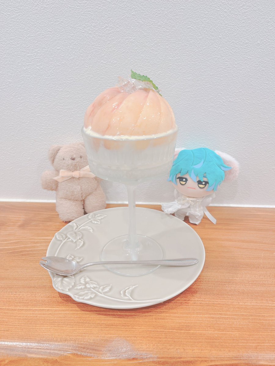 rt_7721's tweet photo. 載せたいと思ってたのに忘れてて今更だけどこの前ろいさんと久しぶりに会えて美味しい🍑デザートたべた♡
つくったぬいぐるみも渡せて息子くんの話もいっぱい聞かせてもらって幸せ分けてもらいました🫶🏻🩵 https://t.co/oxJ00QDALJ