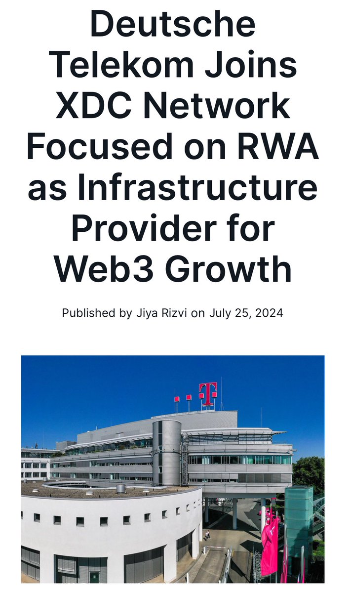 Deutsche Telekom partners with #XDCNetwork to boost #Web3 innovation by focusing on real-world assets.

thecoingazette.wordpress.com/2024/07/25/deu…

coinspeaker.com/deutsche-telek…

#Blockchain #Web3 #RWA #XDC