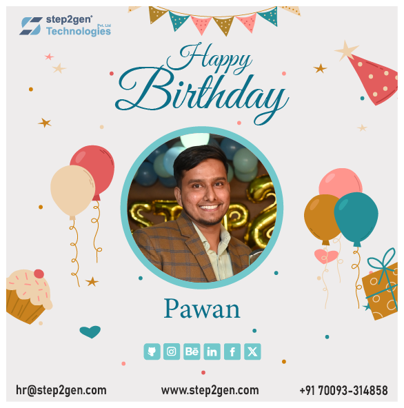 step2gen's tweet photo. Happy Birthday Pawan🎂

On behalf of the entire #Step2gen team, we're sending our heartfelt wishes your way on your special day and hoping your birthday brings you immense joy and success.

Cheers to you!

#HappyBirthday #BirthdayWishes #SoftwareDeveloper #s2gians https://t.co/G9jFmq6s8Y