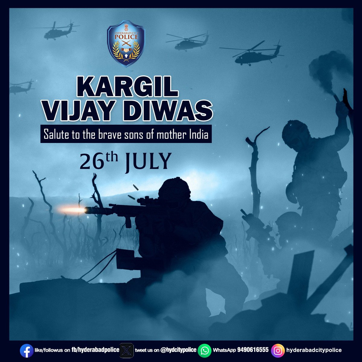 On Kargil Vijay Diwas, we honor the brave souls who fought valiantly and laid down their lives for our motherland. Jai Hind 
కార్గిల్ విజయ్ దివస్ సందర్భంగా, మన మాతృభూమి కోసం ధైర్యంగా పోరాడి తమ ప్రాణాలను అర్పించిన ధైర్యవంతులకు వందనం. జై హింద్
#KargilHeroes 
#25YearsofKargilVijay
