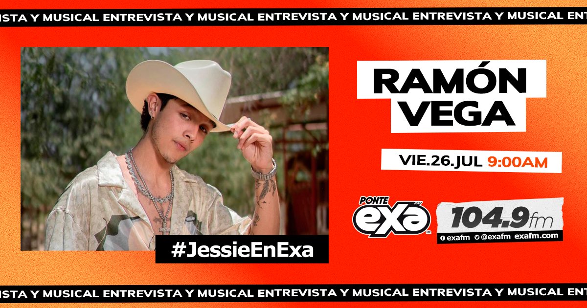 ExaFM's tweet photo. Prepárate para cerrar la semana con la música de #ramonvega en #JessieEnExa 🎶🙌
Sintonízanos por el 104.9 fm con @jessiecervantes y no te pierdas la entrevista 🎙️ https://t.co/Jv0NrztjrB