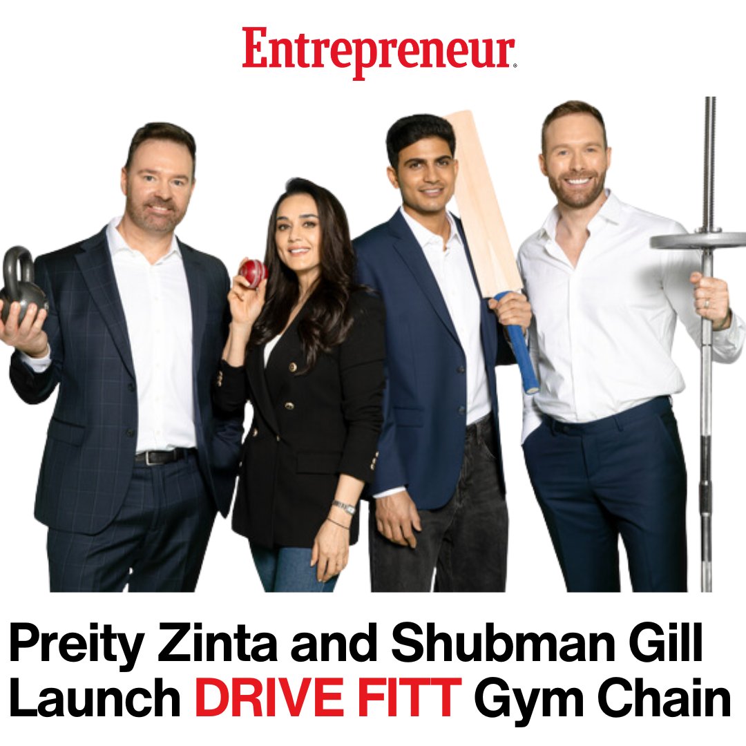 EntrepreneurAPJ's tweet photo. 🏏💪 Preity Zinta (@realpreityzinta) & Shubman Gill(@ShubmanGill ) launch DRIVE FITT, a game-changing gym combining fitness & cricket. Opening soon, aim to expand to 300 locations in 3 years!

Get ready for world-class training, 24/7 access, & a killer community. #DRIVEFITT #fitness #cricket #India #newgym