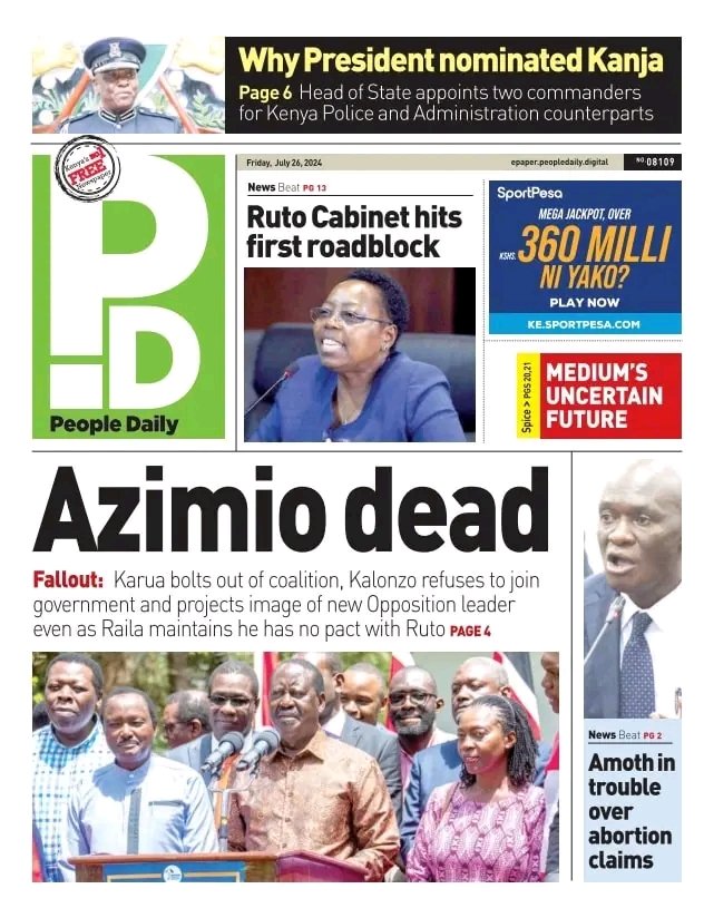 omwambaKE's tweet photo. Today's Bold Headlines guys! https://t.co/EEIohgVkSX