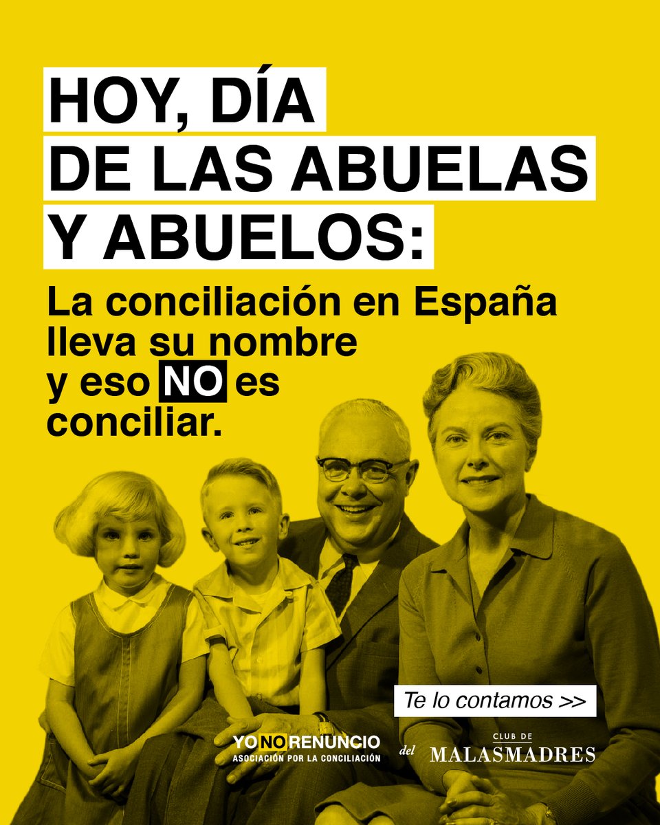 malasmadres's tweet photo. 📣Hoy es el día de los buenosabuelos/as y queremos reivindicar que ellos y ellas no pueden ser la conciliación de un país.

❌ El dato: 7 de cada 10 mujeres recurren a las abuelas/os cuando ella o su pareja (si la tiene) no pueden atender los cuidados de los hijos/as. https://t.co/uA7S4B5UEh
