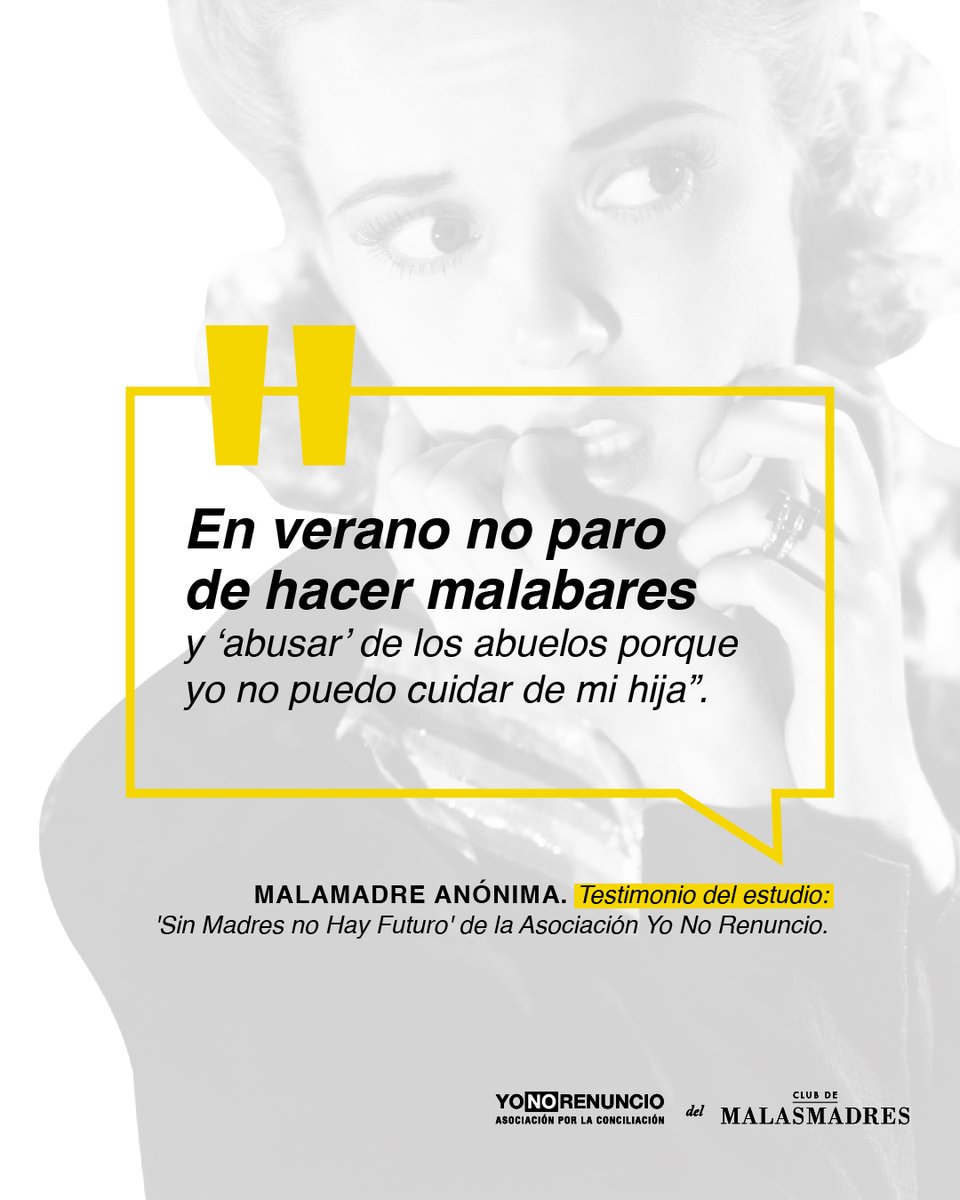 malasmadres's tweet photo. 💬Este es uno de los testimonios recogidos en nuestro estudio: "Es horrible que cada vez que tienen vacaciones. La única opción viable y compatible con el trabajo es llevársela a los abuelos que viven a casi una hora de mi casa". https://t.co/35rSAkScn0