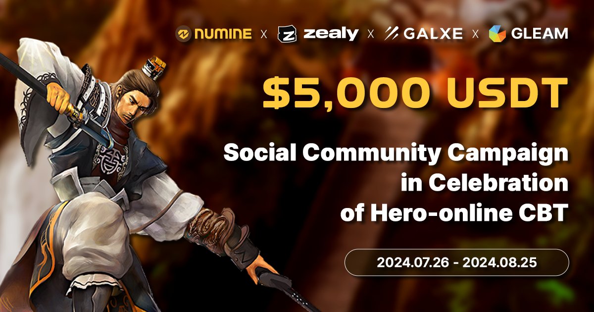 📢 Brace yourselves for an epic journey with NUMINE's Hero-online CBT Community Campaign! 🎮

🌟 Total Rewards: $5,000 USDT
📅 Save the dates: 07/26 - 08/25

Don't miss the adventure: bit.ly/4cLM1Hj

🚀 #NUMINE #Hero #HeroOnline #CBT