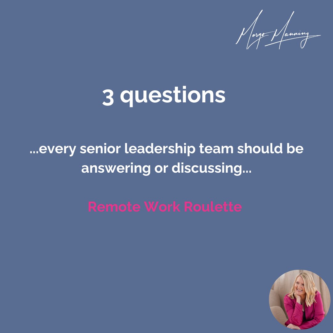Margo_Manning's tweet photo. 3 questions every senior leadership team should be answering or discussing...

Remote Work Roulette 

#RemoteWork #LeadershipQuestions #SeniorLeadership #WorkplaceStrategy #TeamCollaboration #VirtualLeadership #RemoteWorkCulture #EmployeeEngagement #FutureOfWork https://t.co/RcRPIdEemN