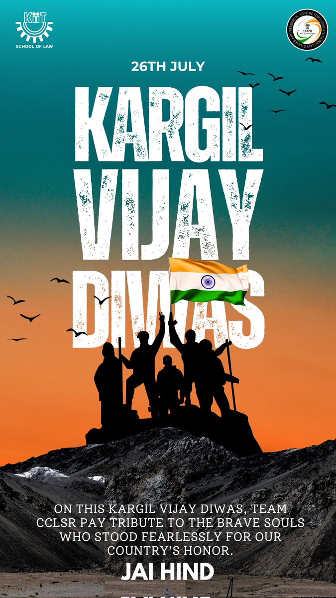 CclsrKiit's tweet photo. Celebrating the bravery of our soldiers on Kargil Vijay Diwas. Jai Hind!
#Kargil #KargilVijayDiwas2024 #KargilWar #KargilWarMemorial #JaiHind #KargilHeroes #KargilVijayDiwasRajatJayanti  #indiavictory https://t.co/A5Cczz1WhC