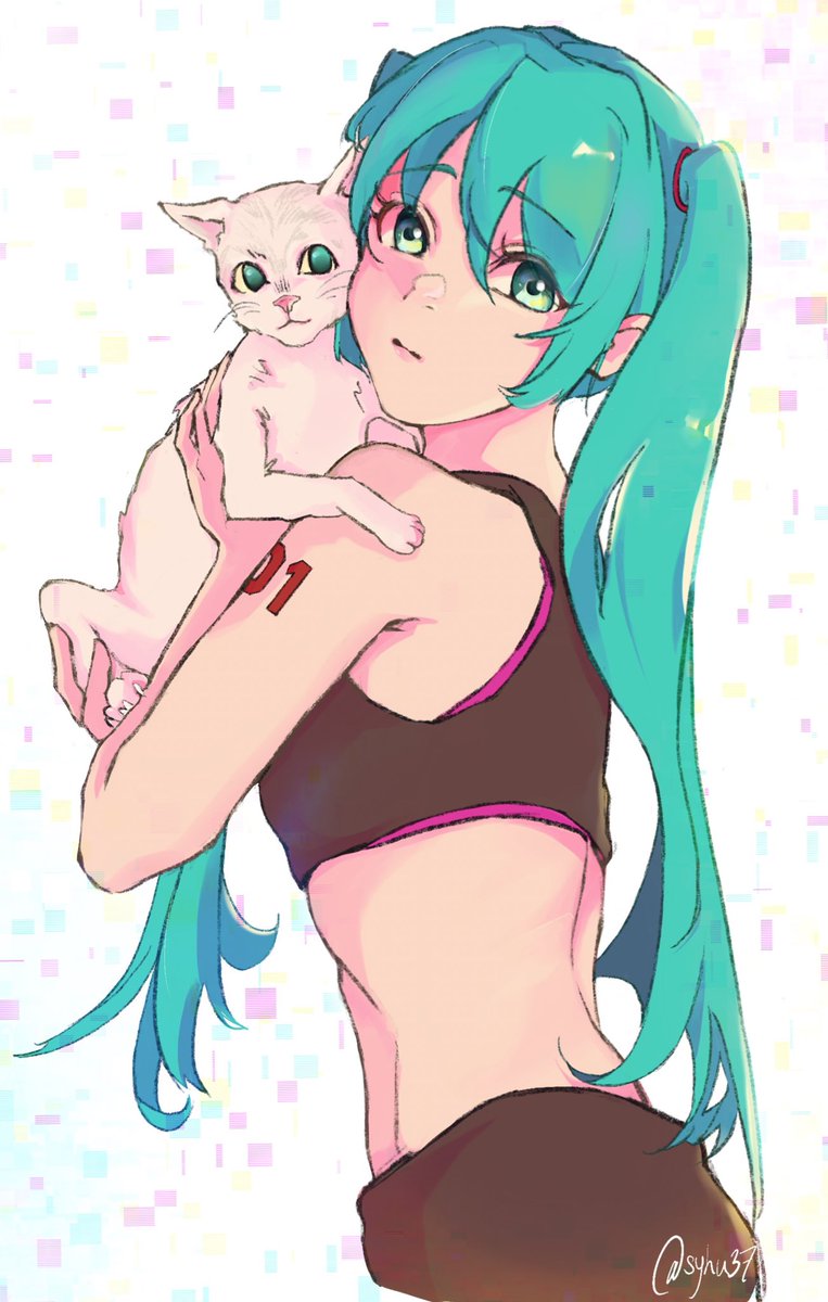 syhu37's tweet photo. 少し前に描いたミクちゃんと猫🐈
#初音ミク #HatsuneMiku https://t.co/NXbqHQEp79