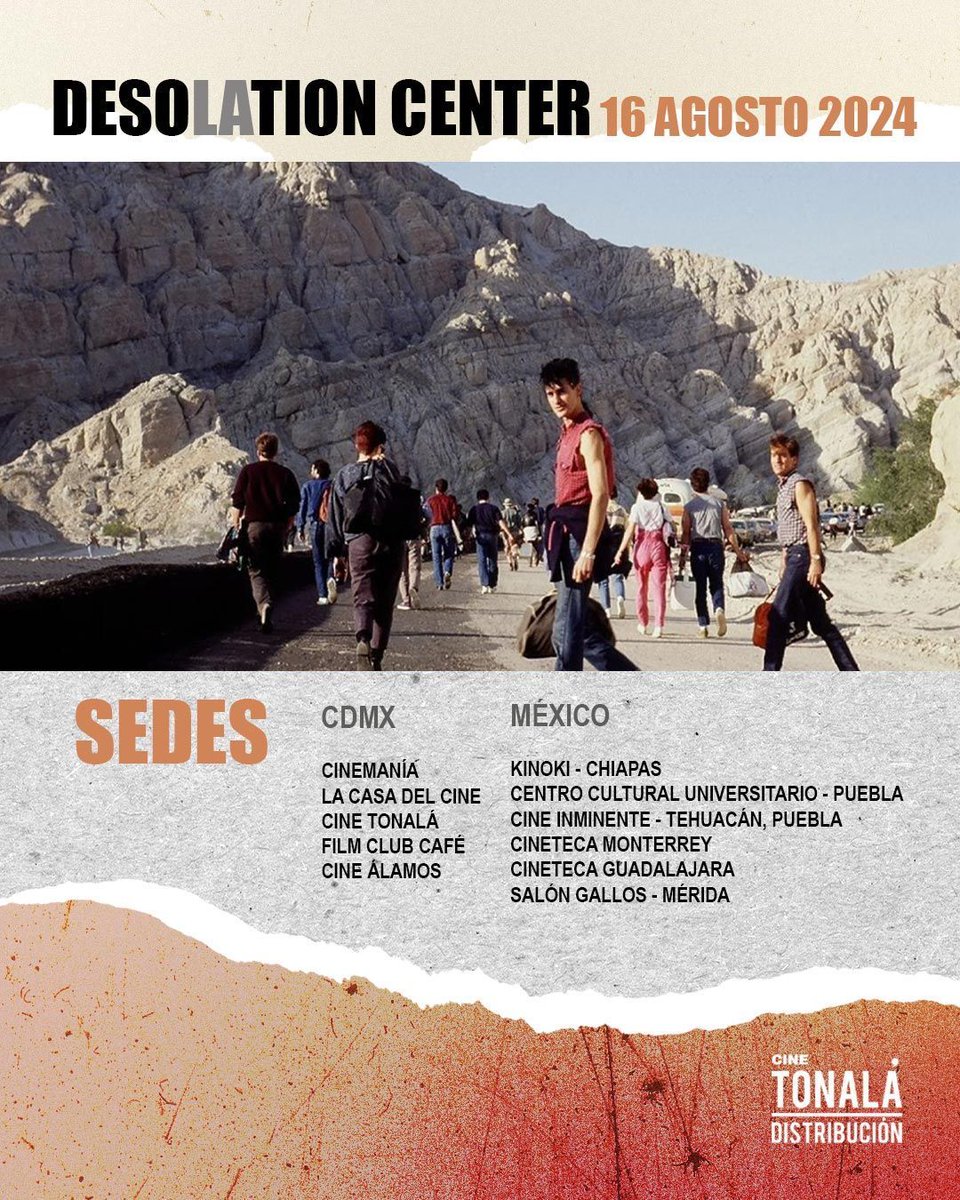 cinetonala's tweet photo. ✨🎬 Estreno Nacional: "Desolation Center" 🎬✨
🇲🇽 ¡Llega a México la historia que inspiró a Coachella y Burning Man! 🌵🎸
🗓️ A partir del VIE 16 AGOSTO 2024
🎟️ Entradas disponibles en el sitio web de casa sede.
#DesolationCenter #EstrenoNacional #Documental #CineEnMéxico https://t.co/bJqSXzhChA