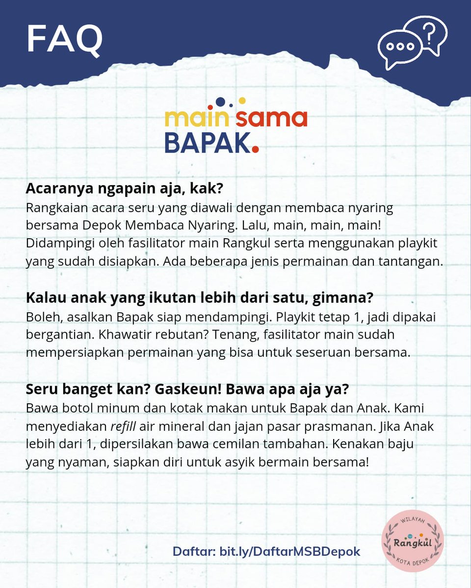 oistibani's tweet photo. Depoookkkk~ ayo kita belajar dan bermain bareng-bareng! Perdana MainSamaBapak X MeTimeIbu diselenggarakan di Depok~ Ayo bangun hubungan yang lekat dan aman sama sama 💕 https://t.co/yVhSfCXola