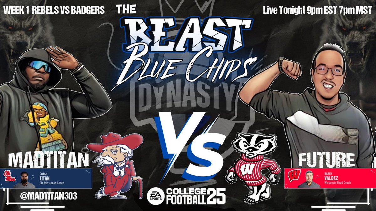 MadTitan303's tweet photo. 🚨Live RN🚨
🚨Beast LG Live Game Week 1🚨
Ole Miss vs Wisconsin
🟣https://t.co/k58WKpGSDr
🔵https://t.co/iBjomjHNHM 

 #TitanIsBack🦹🏾‍♂️ @OleMissFB  x @MadTitan303 on All Platforms #HottyToddy #WAOM #PartyInTheSip #CFB25 @EASPORTSCollege https://t.co/R7GmcjHNd9