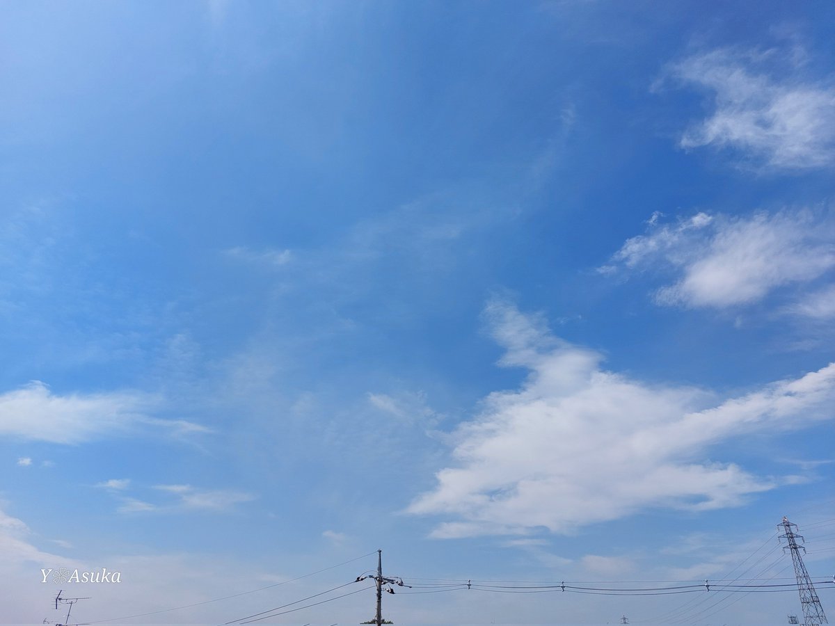 yumeasutw's tweet photo. #青空 に #薄雲 が広がりお日様ギラギラ✨ #ハロ が見える金曜日の朝☀️
予想最高/最低気温🌡️35℃/24℃
晴れのち曇り一時雨☀️→☁️|☔
お洗濯日和👕👖夕方は雲が多くなり俄か雨に御用心⛈️
#イマソラ #いまそら
#巻層雲 #巻雲 #積雲
#空の名前
#天気の図鑑 #雲の超図鑑
#鉄塔
#a2024 #a0726 #a202407 https://t.co/0TgXKq6IMF