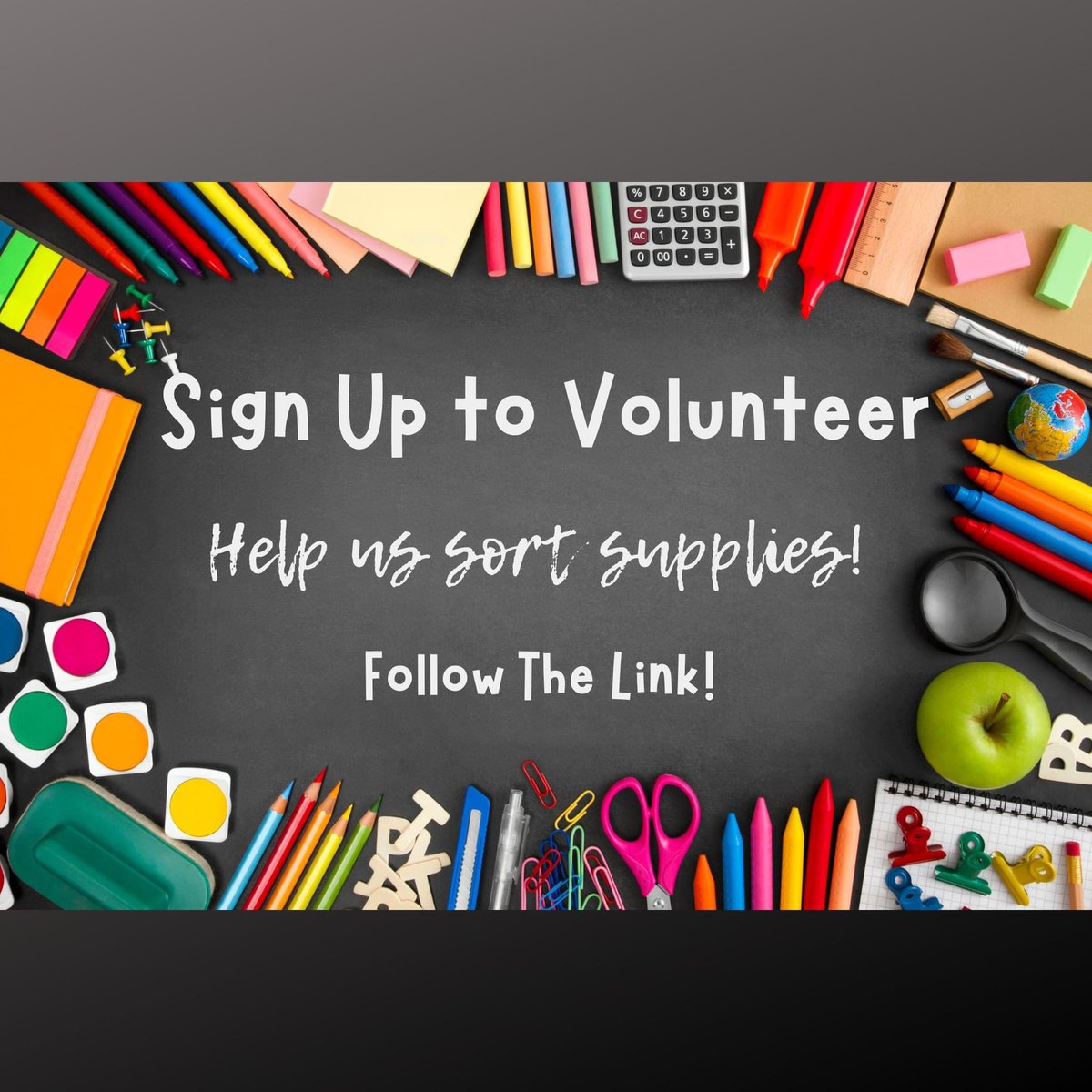 ChangersB's tweet photo. Can't donate but want to help with the school supply drive in some way? 
Volunteer! We'll need help sorting the supplies! 
Sign Up Here: https://t.co/86v2sbsWA0 https://t.co/chpQLAbn6r