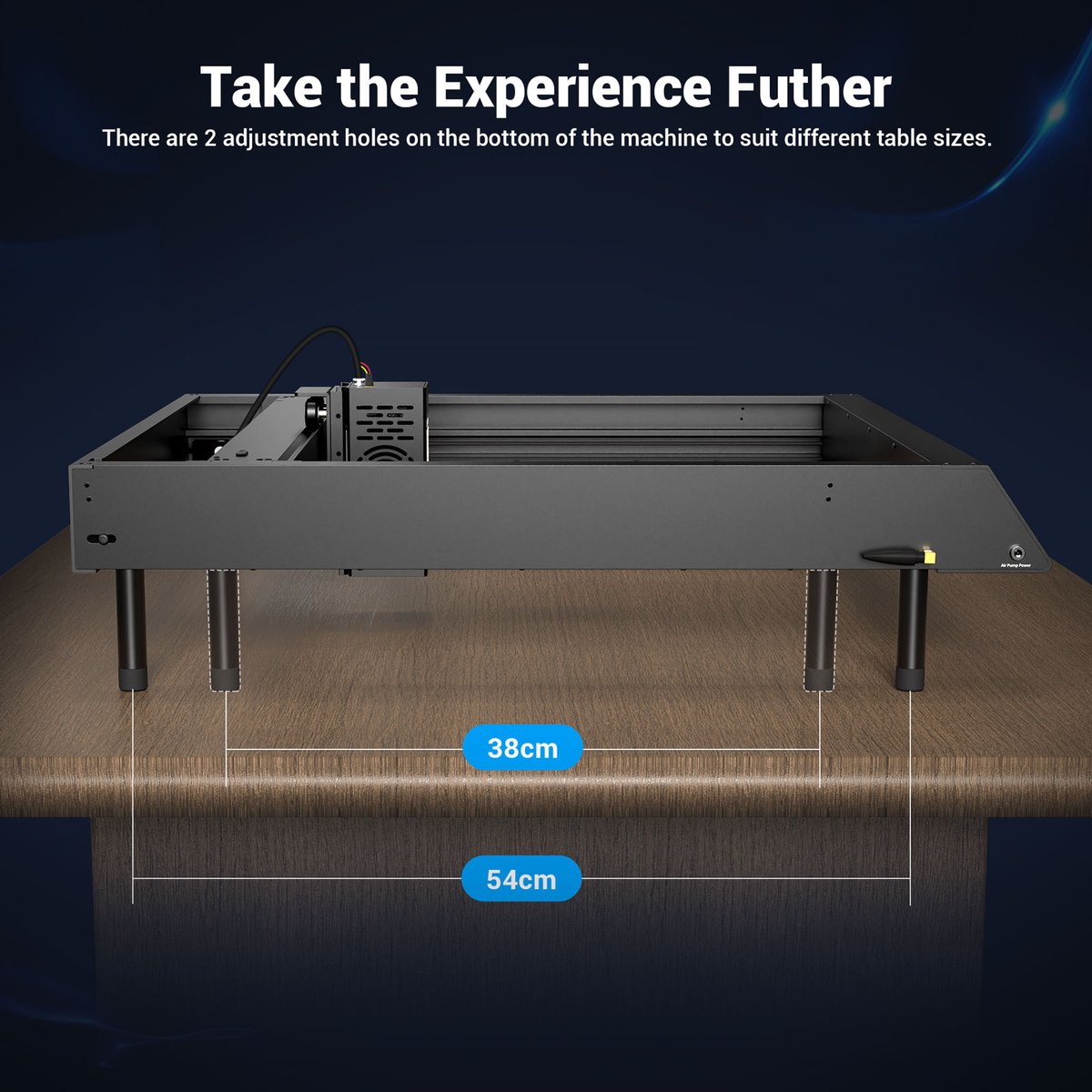 mecpow's tweet image. Mecpow X4 laser engraver offers flexibility with 2 adjustable holes on the bottom, ensuring compatibility with different table sizes.

#X4LaserEngraver #CustomWorkspace #VersatileDesign