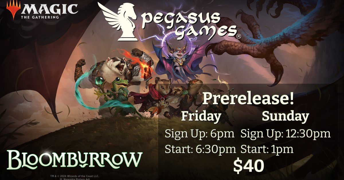 Grab the Sword of Martin and... oops, wrong anthropomorphic animal setting.

Come and join us for our #Bloomburrow prerelease events for #magicthegathering  Friday and Sunday this weekend!
