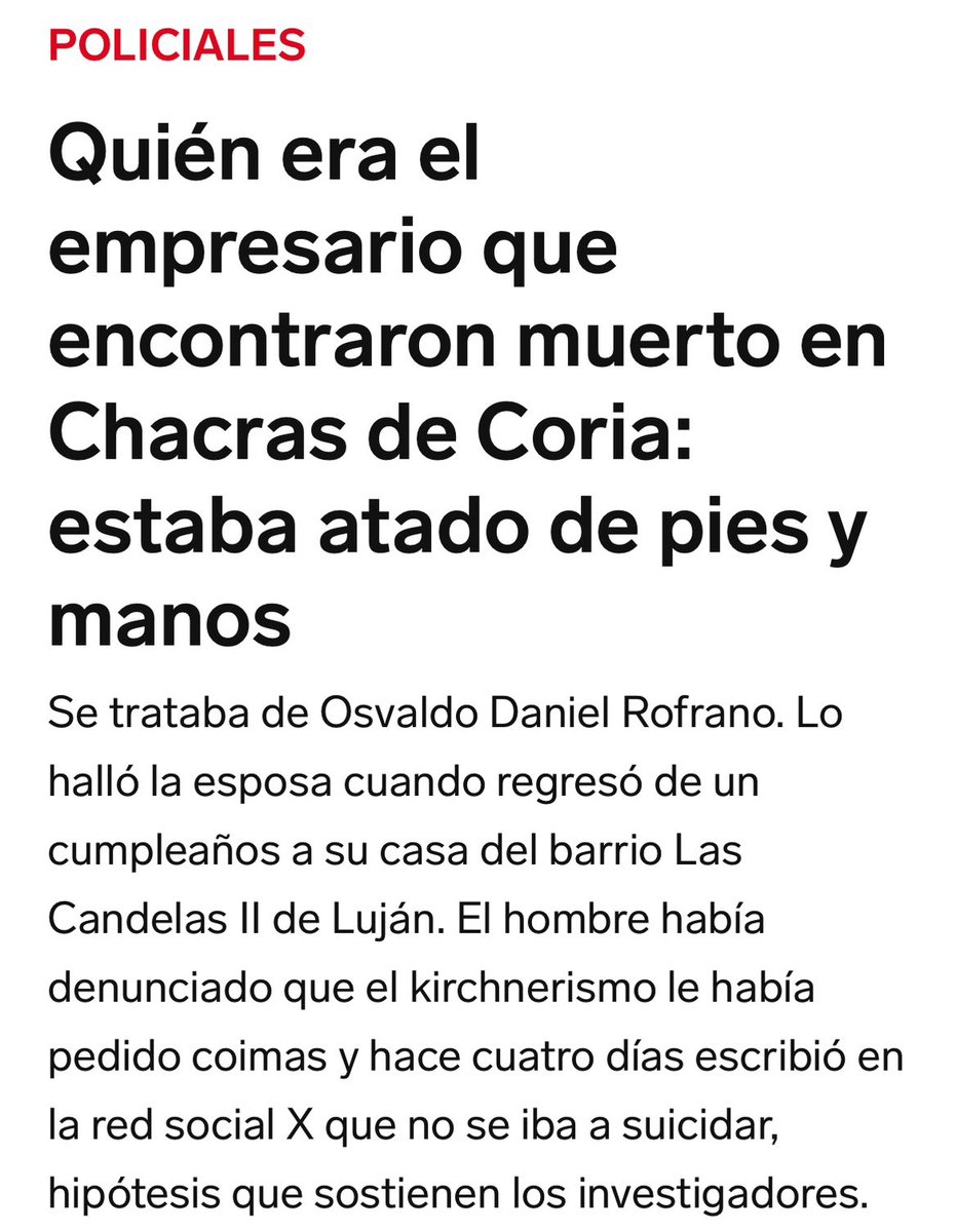 🚨 MATARON A <a href="/osvaldo_rofrano/">Osvaldo Rofrano</a> después de denunciar a la Mafia de Manzur .

💥URGENTE <a href="/PatoBullrich/">Patricia Bullrich</a>