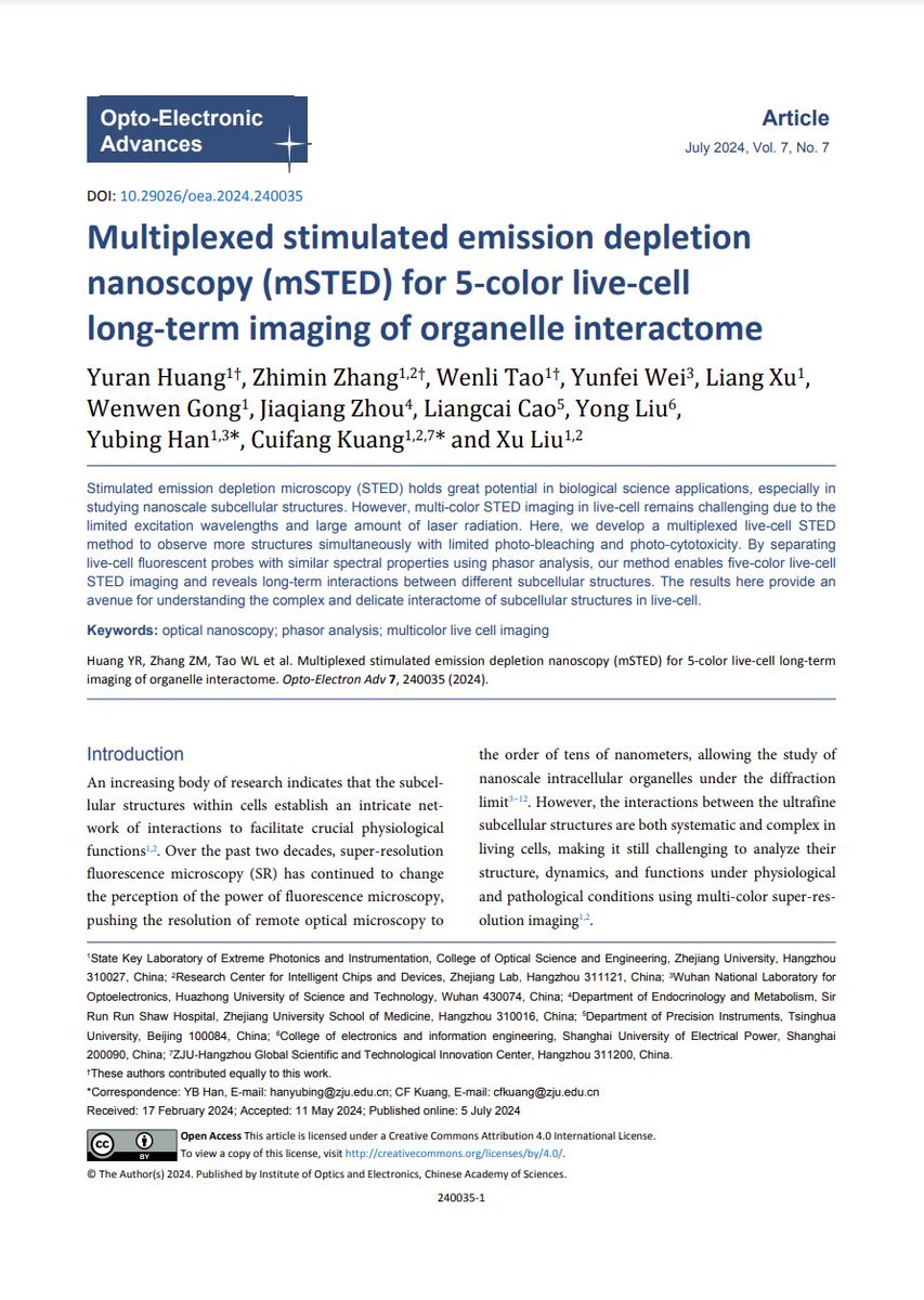 OptoElectronAdv's tweet photo. #OEA_highlight Multiplexed stimulated emission depletion nanoscopy (mSTED) for 5-color live-cell long-term imaging of organelle interactome https://t.co/lNsI49g0W4 by Prof. #YubingFan &amp; #CuifangKuang @ZJU_China
#nanoscopy #phasor #multicolor #LiveCell #imaging #mSTED #STED https://t.co/5moOdegTHi