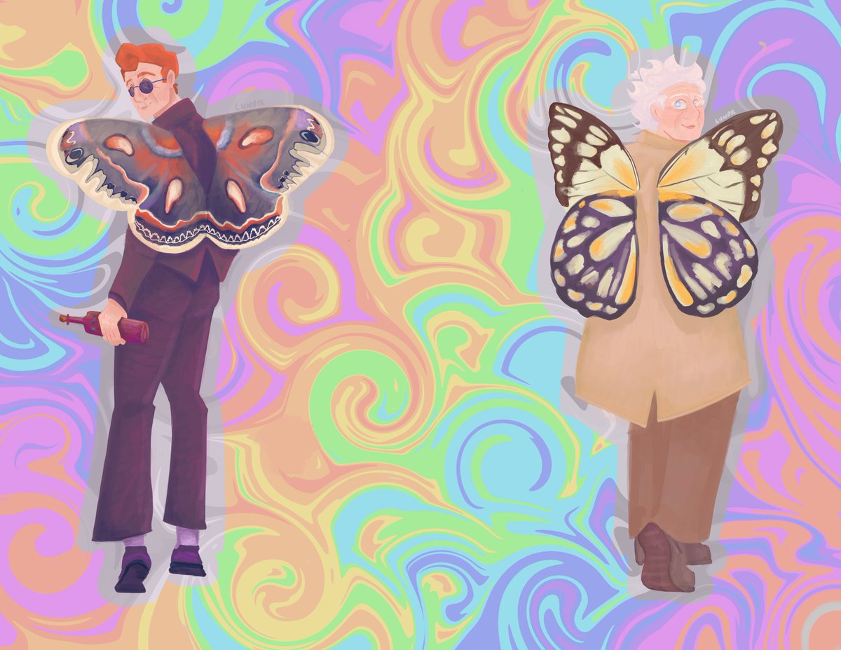 goodomensaction's tweet photo. Crowley with moth wings &amp; Aziraphale with butterfly wings by Lvndrlondonfog on tumblr for @Asterelff 
Donations close in three days so if you want to send in a prompt make sure to fill out the form soon! https://t.co/6rgtWfdjcJ