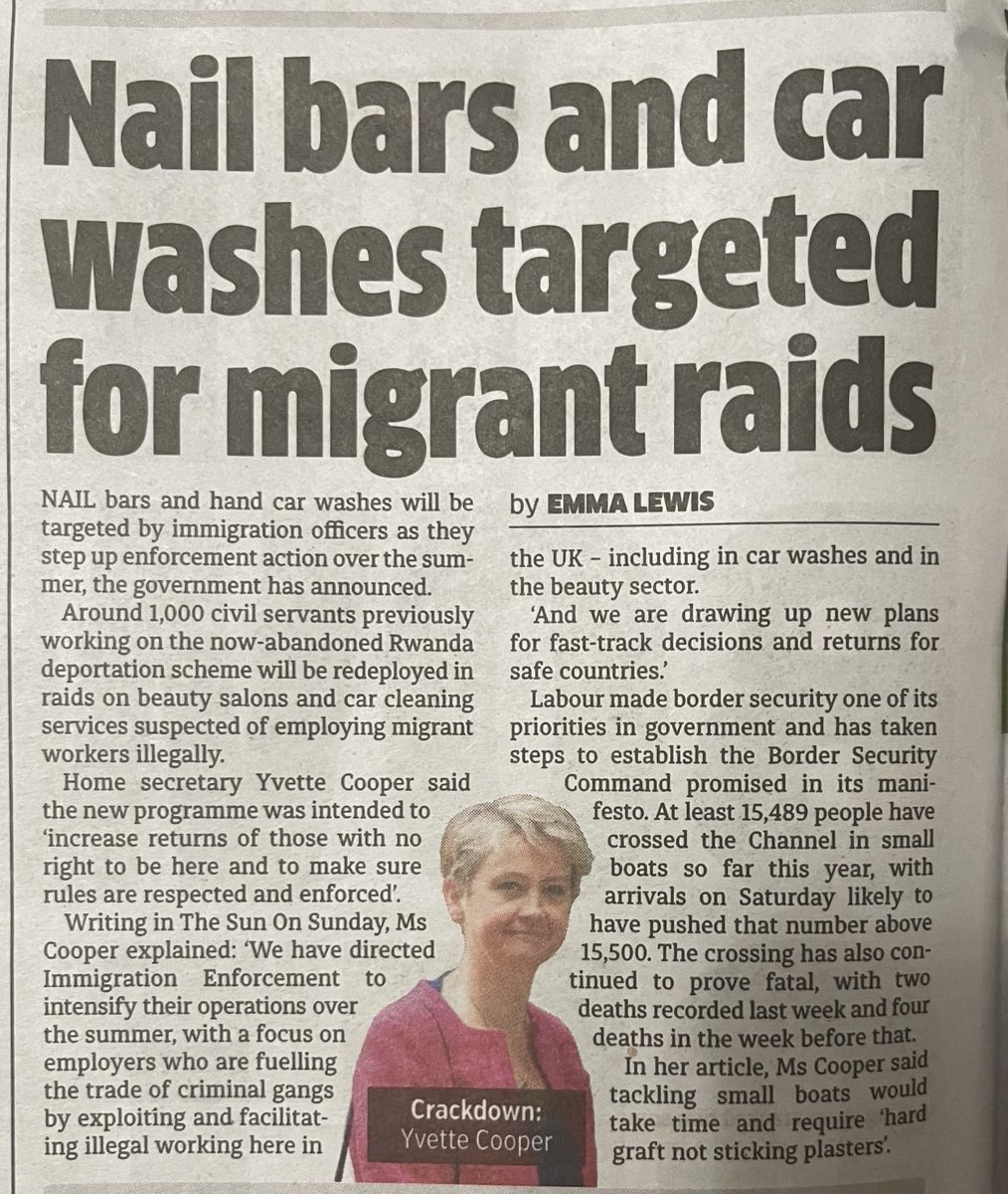 Nail Bar and Hand Car Washes will be targeted by the enforcement officers who (around 1000 in number) were working on the abandoned Rwanda deportation scheme!