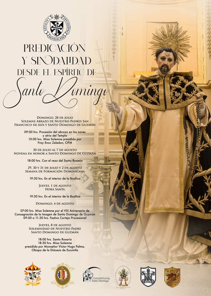 #SantoDomingo | Programa de actividades a realizarse en la Parroquia de Santo Domingo en honor a su fiesta patronal.

#ProcesionesGT #Catolicos #capirotesYmadrileñas