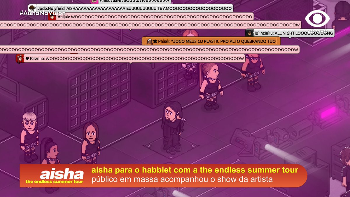 VisionHBT's tweet photo. The Endless Summer Tour ☀🎤
Transmissão — Ao vivo
Com recorde de público, @aishahabbo encerra show da The Endless Summer Tour com muitos sucessos e fãs enlouquecidos #AishaNaVision
#Habblet #Habbo #Hubbe