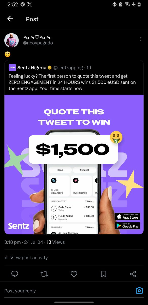 CryptoGodvJohnn's tweet photo. @sentzapp_ng @sentzapp_ng 🙂 https://t.co/pwvOs3s0Ks