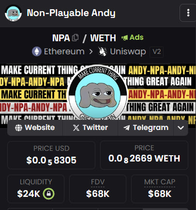 NonPlayableAndy's tweet photo. $ANDY &amp; #NonPlayableAndy

You're early... $NPA https://t.co/7OZYGhOqDA