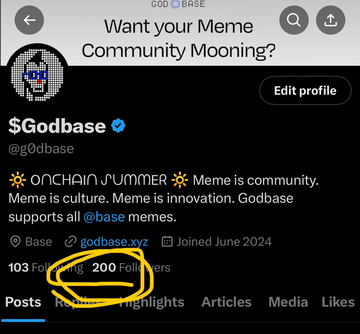 g0dbase's tweet photo. Thanks a lot to our innovative early supporters of #Godbase ๐
It has been merely 2 months since I started https://t.co/hH7Vjo3pc8. I got a lot of love and support from this lovely @base community. I spend zero $ETH for marketing, and it's all organic growth. ๐
Godbase is running on Base Sepolia now, and soon you will see Godbase Points. ๐ต
After coming back from #basecamp2024 We will launch on Base Mainnet. ๐ฅ๐ฅ Looking to connect with #based culture creators and work together!
@jessepollak @BasedBrett @degentokenbase @Toshi_base @Basenjiofficial @MariJuanaOnBase @RoostCoin @BasedCrashX @Chompcoin