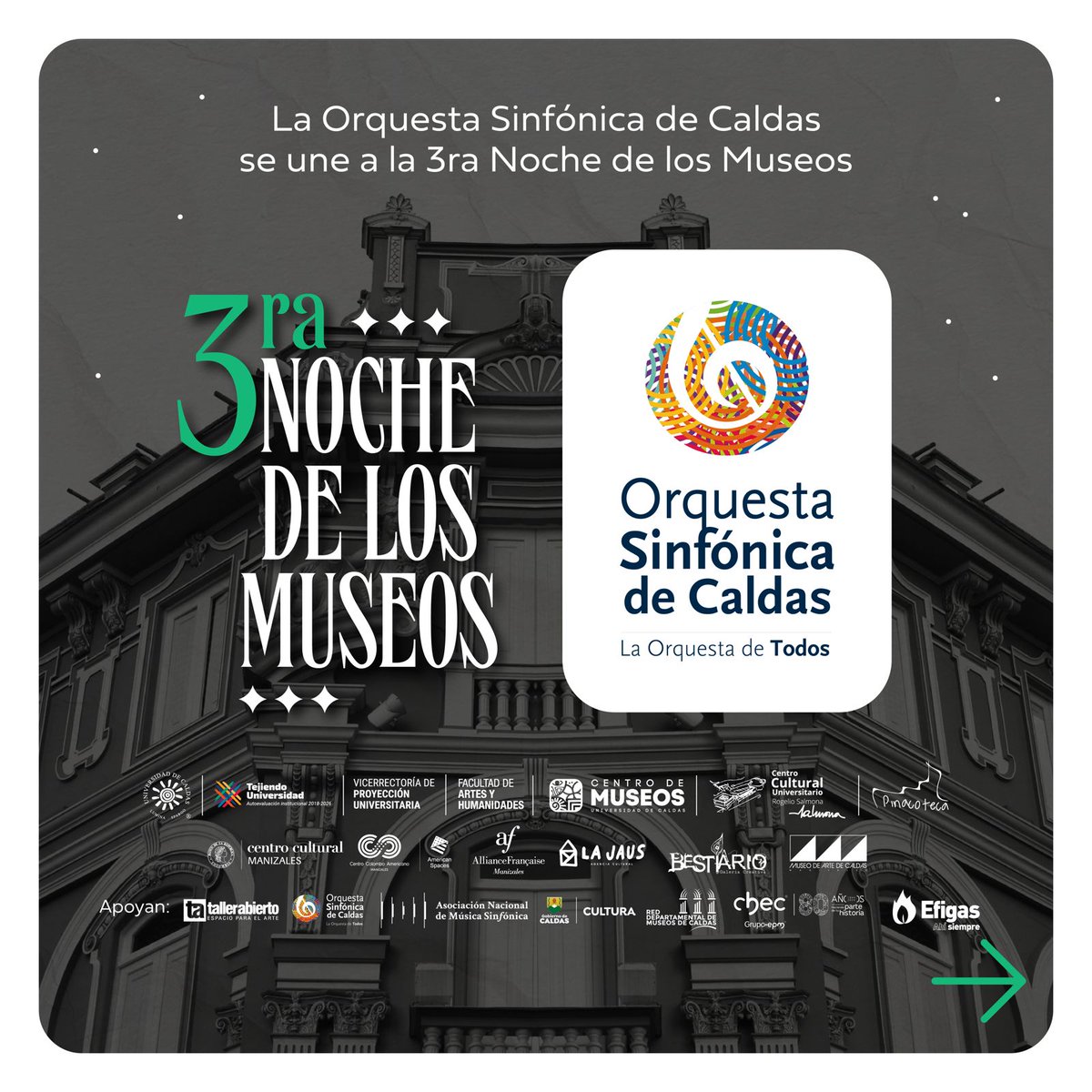 ivonnepmn's tweet photo. La próxima semana es la Semana de los Museos y Espacios Expositivos de Manizales. Inicia con una subasta de arte universitario y termina con una Noche de los Museos departamental, que en Manizales incluye conciertos de la Orquesta Sinfónica! #Imperdible https://t.co/2oGmO8VkSo