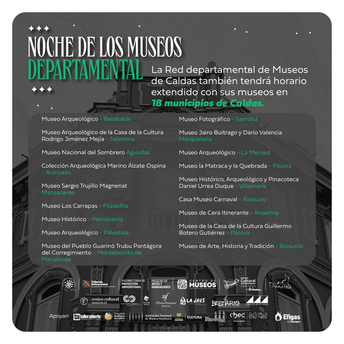 ivonnepmn's tweet photo. La próxima semana es la Semana de los Museos y Espacios Expositivos de Manizales. Inicia con una subasta de arte universitario y termina con una Noche de los Museos departamental, que en Manizales incluye conciertos de la Orquesta Sinfónica! #Imperdible https://t.co/2oGmO8VkSo