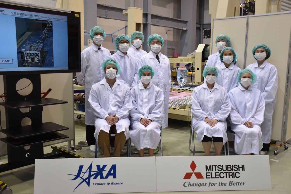 mmx_jaxa_en's tweet photo. #NASA Science Mission Directorate visited MELCO Kamakura Works! ISAS Director General Kuninaka &amp; MMX PM Kawakatsu gave a tour around the clean room and the MMX spacecraft’s development. In the image in the cleanroom you can spot MMX’s MEGANE, developed by NASA/Johns Hopkins APL! https://t.co/MZU9sEvuQS