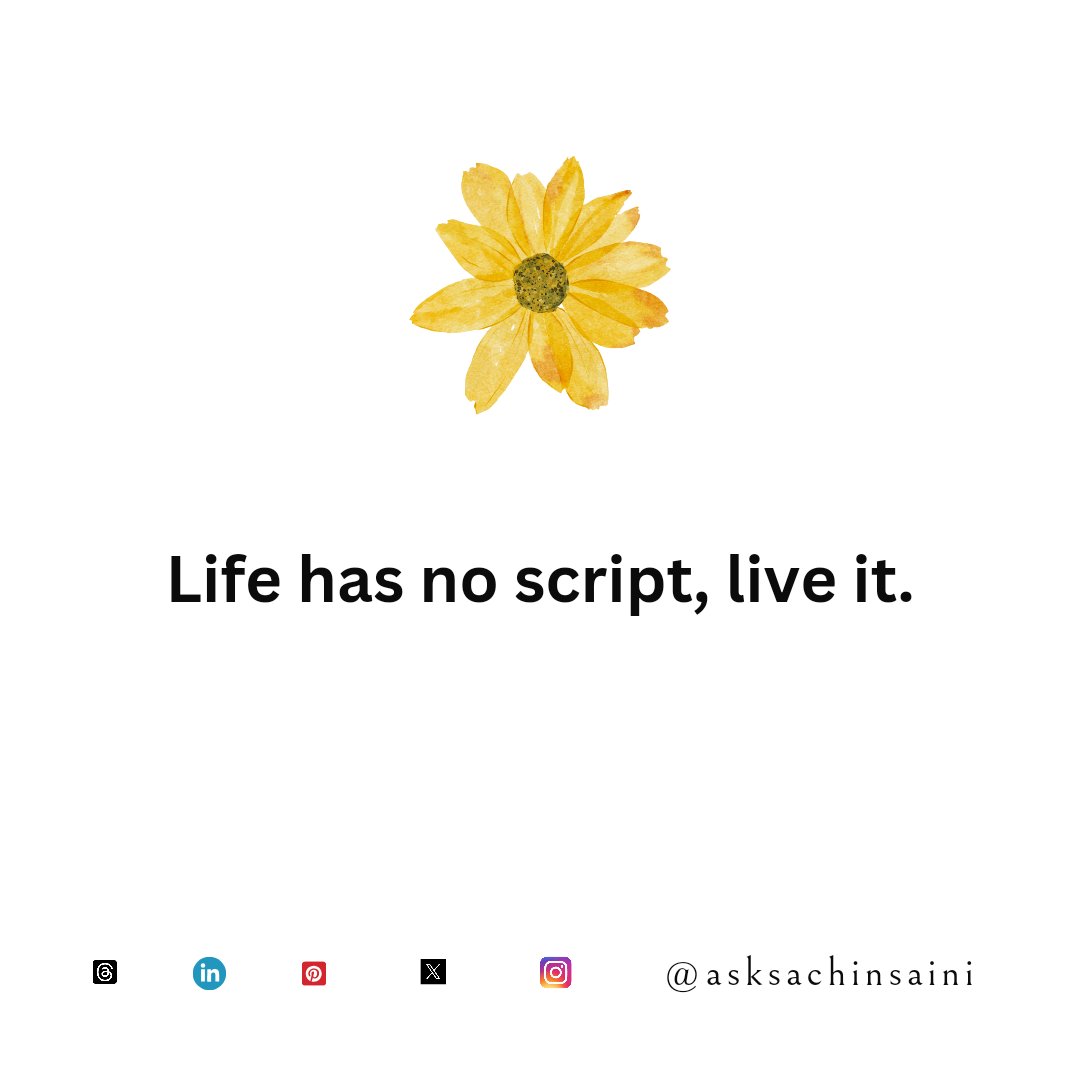 asksachinsaini's tweet image. 🌟 **Life Has No Script - Live It!** 🌟

Life is an unscripted masterpiece, a canvas where we paint our own stories. There&apos;s no playwright, no director, no producer orchestrating our every move. 
#LifeHasNoScript #LiveItFully #AuthenticLiving #CarpeDiem #UnwrittenChapters
