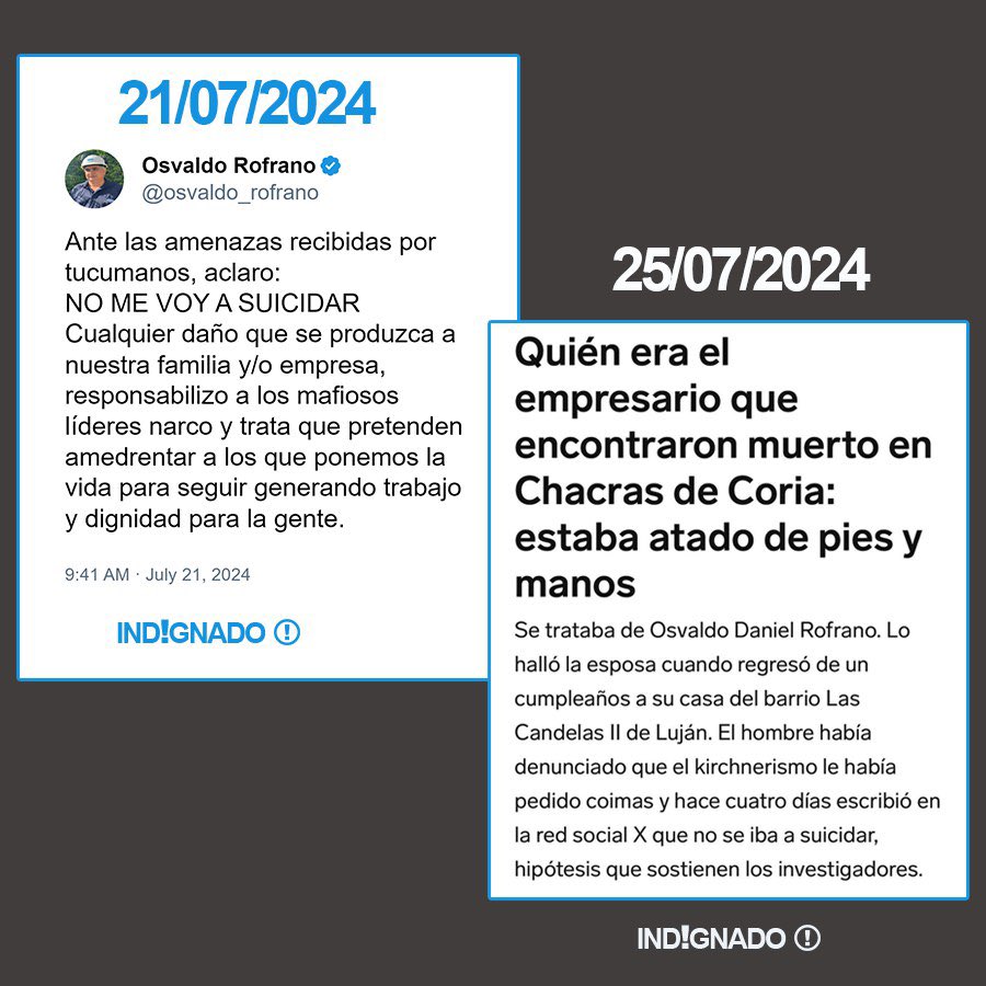 MÁXIMA DIFUSIÓN!! Cuatro días después de denunciar al kirchnerismo y publicar en redes "NO ME VOY A SUICIDAR", el empresario Osvaldo Rofrano fue hallado suicidado en la bañera de su casa, atado de pies y manos. A Nisman le pasó lo mismo! Denunciar al kirchnerismo mata. 🔥