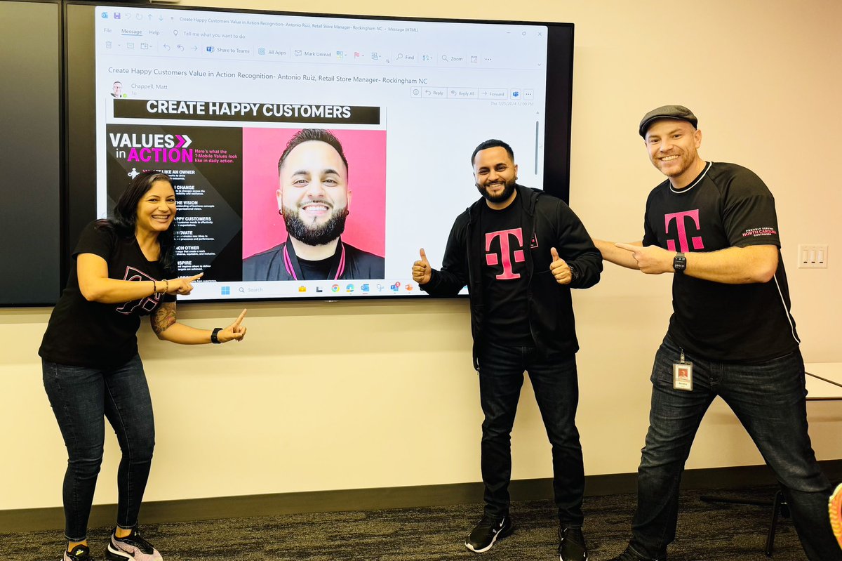 TiNaDeTre's tweet photo. Q2 QBR meeting highlights: @JaQuezTMO @KyraPTMO #1 store in the section & #KAPOWEEENATION for Q2! @ashleyb357 racked up all 3 RAM AORs. @AntRuiz94 was recognized for VIA “Create Happy Customers” by our director @ChappyCLT & it was @JaQuezTMO birthday! What a jam packed day!!! https://t.co/byz8AQeYHA
