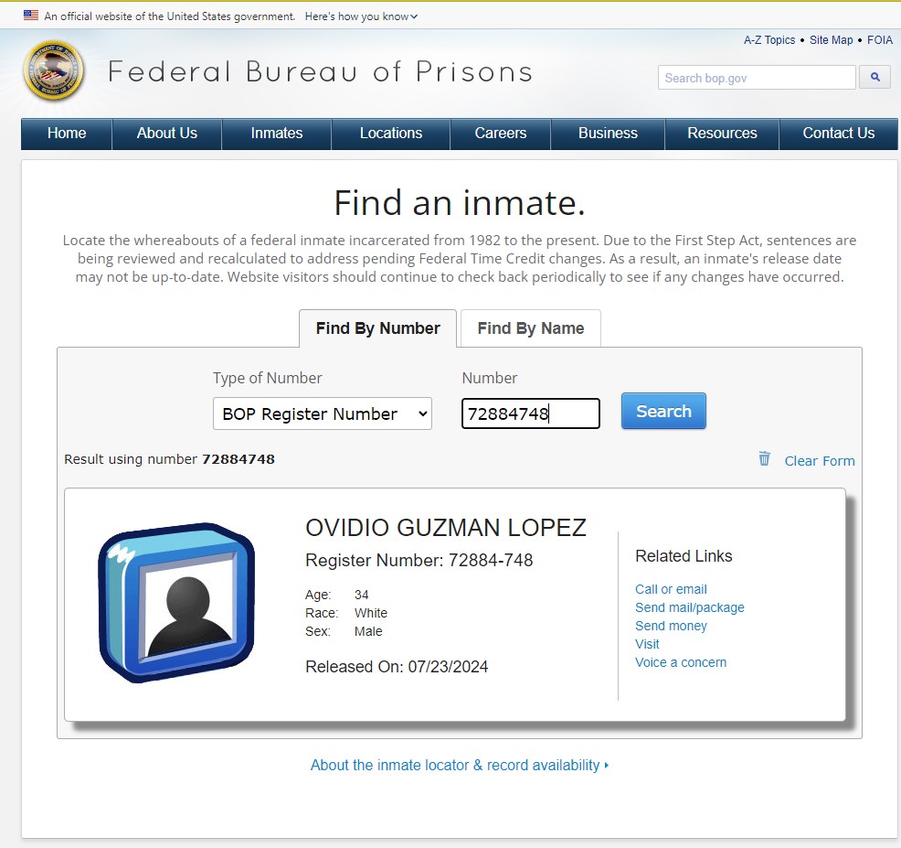 lopezdoriga's tweet photo. De acuerdo con la Oficina Federal de Prisiones, fue liberado Ovidio Guzmán López.

Más información en un momento... https://t.co/qVwVsfBt8u