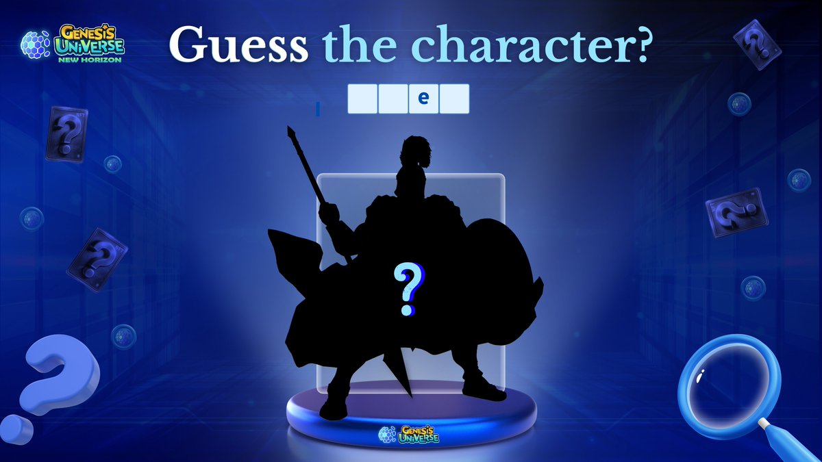 🎉#GenesisUniverse Guess the Character #giveaway event! 

🎁 $USDT 3️⃣0️⃣for🔟winners randomly! 
⏰ July 26 - 28 

1️⃣ Follow <a href="/GenesisUnivers/">Genesis Universe New Horizon</a> on Twitter
2️⃣ Like ❤️RT🔁and Tag 3 friends on this post
3️⃣ Guess the character's name in the comment 💬
4️⃣ Drop your wallet address