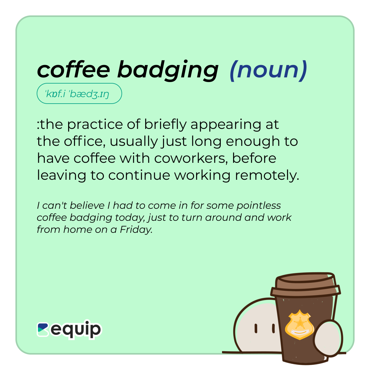 get_equip's tweet photo. #CoffeeBadging 🏢☕️ Popping into the office just long enough for a quick coffee with the team, then it's back to remote work. 
Who else wrapped up their #Friday office appearance before noon today? #NewWorkEra #RemoteWork #Equip https://t.co/oaZewlhkQv