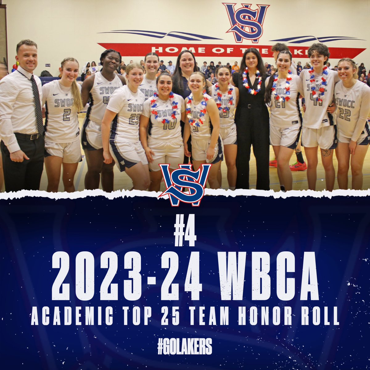 swocclakersWBB's tweet photo. Student. Athlete. 

#4 amongst two-year colleges in the Women’s Basketball Coaches Association (WBCA) top 25 team honor roll. 

The 23-24 team finished the year with a 3.49 team GPA. 

#GoLakers #swocc #swoccbasketball #swoccathletics #studentathlete #wbca @WBCA1981 @NWACSports https://t.co/GdrFpHWiZ7