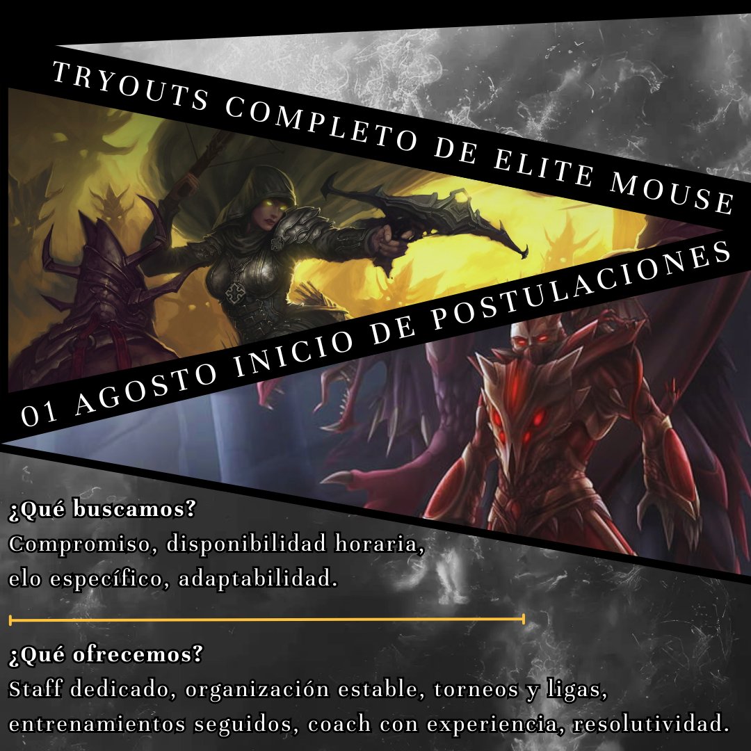 El 01 de agosto abrimos los TRYOUTS del roster principal.
Consultas al DM.